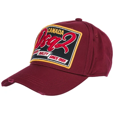 Dsquared2 Burgundy Cotton Baseball Cap With Logo Patch In Burgundy