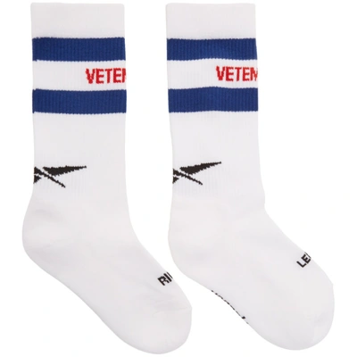 Shop Vetements White Reebok Edition Classic Socks In White/blue