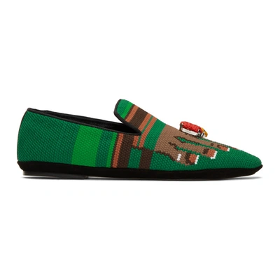 Shop Loewe Green Embroidered Toes Slippers In 4103 Green/brown