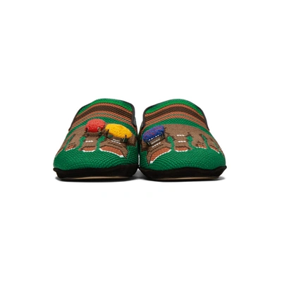 Shop Loewe Green Embroidered Toes Slippers In 4103 Green/brown