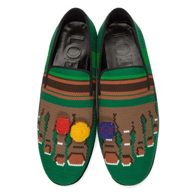 Shop Loewe Green Embroidered Toes Slippers In 4103 Green/brown