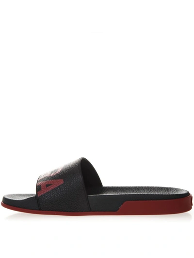 Shop Ferragamo Salvatore  Black & Red Rubber Logo Slider