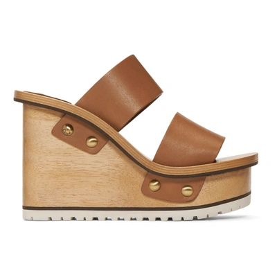 Shop Chloé Chloe Tan Wooden Wedge Sandals In 80x Beige