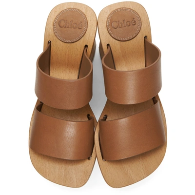 Shop Chloé Chloe Tan Wooden Wedge Sandals In 80x Beige