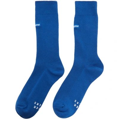 Shop Ader Error Blue Embroidered Logo Socks In Sc17 Blue