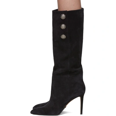 Shop Balmain Black Suede Jane 95 Boots In 0pa Black