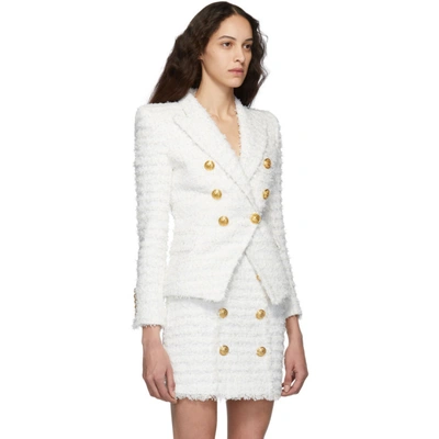 Shop Balmain White Tweed Blazer In 0fa White