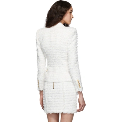 Shop Balmain White Tweed Blazer In 0fa White
