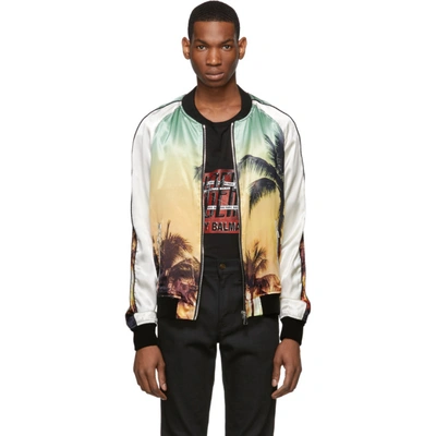 Shop Balmain Multicolor Palm Tree Bomber Jacket