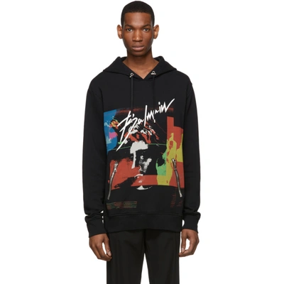 Shop Balmain Black Rinted Hoodie In Aaa Multico