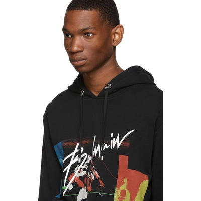 Shop Balmain Black Rinted Hoodie In Aaa Multico