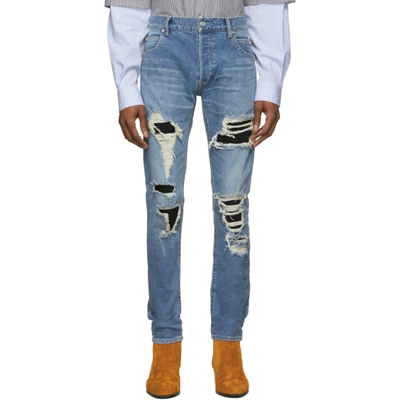 Shop Balmain Blue Slim Fit Super Destroy Jeans In 6aa Bleu