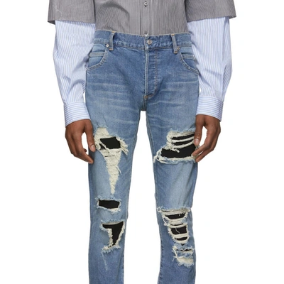 Shop Balmain Blue Slim Fit Super Destroy Jeans In 6aa Bleu