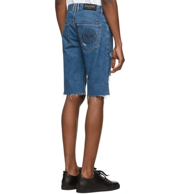 Shop Balmain Blue Denim Coin Shorts In 6aa Bleu