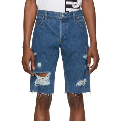 Shop Balmain Blue Denim Coin Shorts In 6aa Bleu