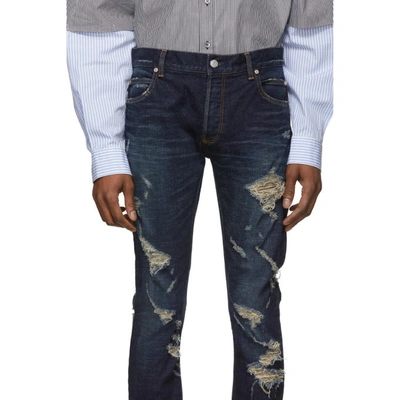 Shop Balmain Blue Slim Cut Ripped Jeans