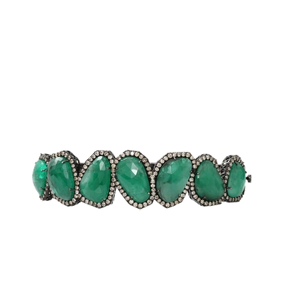 Shop Sutra Sliced Emerald And Diamond Bracelet In Blck-gld