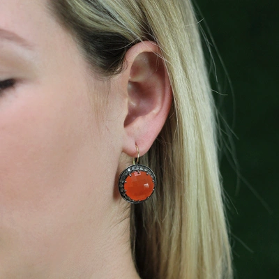Shop Andrea Fohrman Carnelian And Gray Sapphire Button Earrings In Oxdzslvr