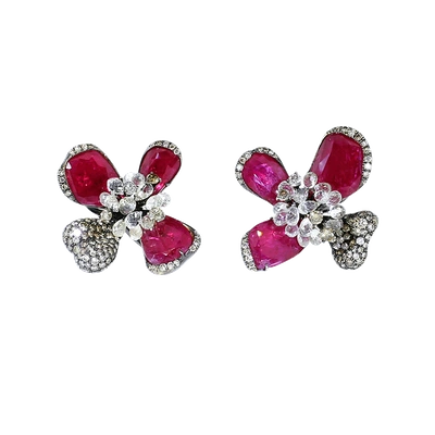 Shop Arunashi Ruby Orchid Earrings In Blkgold