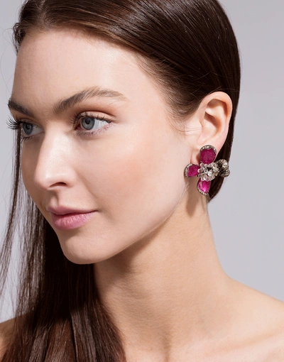 Shop Arunashi Ruby Orchid Earrings In Blkgold