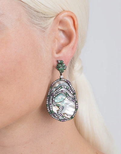 Shop Arunashi Abalone Shell Earrings In Blkgold