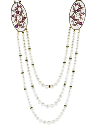Shop Wendy Yue Rubellite And Pink Sapphire Pearl Necklace In Ylwgold