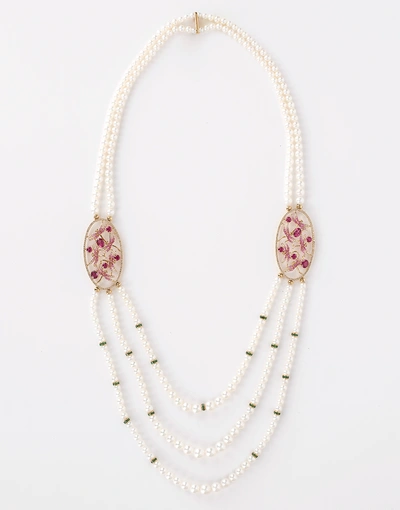 Shop Wendy Yue Rubellite And Pink Sapphire Pearl Necklace In Ylwgold