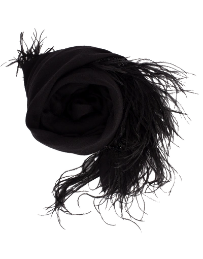 Shop K Janavi Feather Bordered Scarf In Black