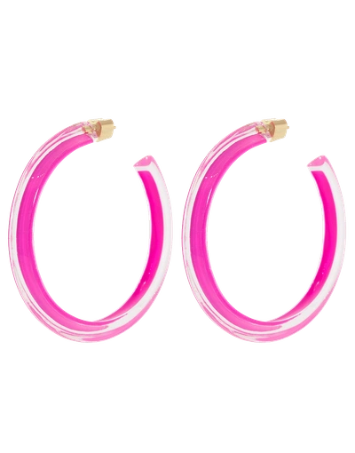 Shop Alison Lou Medium Neon Pink Loucite Jelly Hoops In Ylwgold