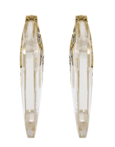 Shop Sorellina Guitar Pick Rock Crystal And Diamond Earrings In Ylwgold