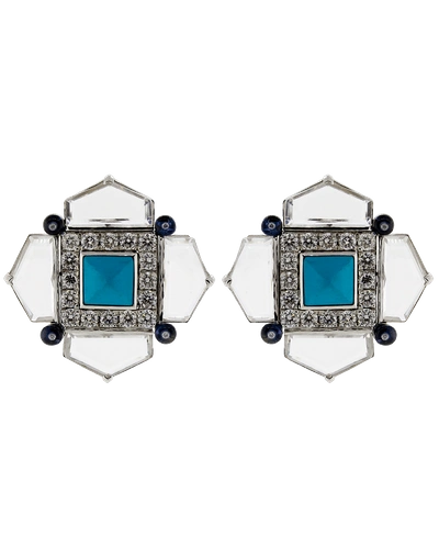 Shop Arunashi Turquoise Sapphire And Diamond Earrings In Whtgold