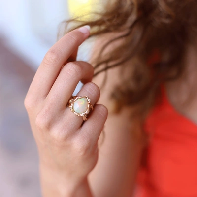 Opal And Diamond Organic Ring In Rosegold