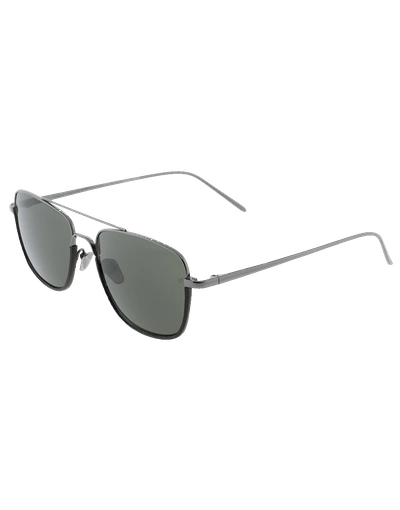 Shop Linda Farrow Aviator Black Leather Sunglasses In Blk-gry
