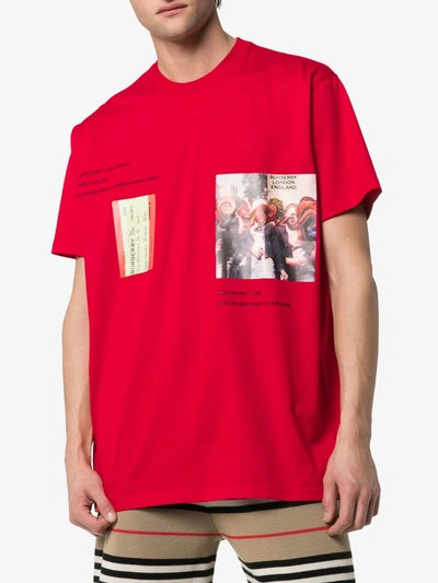 Shop Burberry Drunk Print Cotton T-shirt In 62200 Red