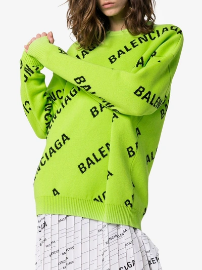 Shop Balenciaga Intarsia Logo Oversized Cotton-blend Jumper In 3560 Green