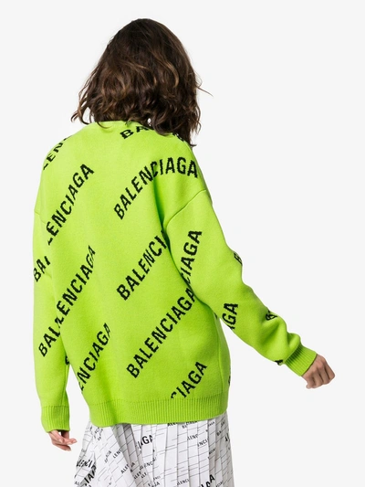 Shop Balenciaga Intarsia Logo Oversized Cotton-blend Jumper In 3560 Green