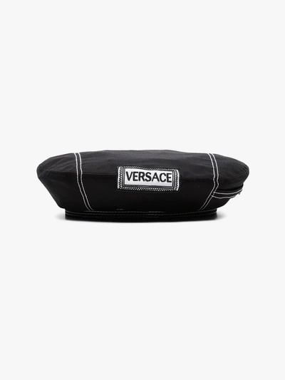 Shop Versace Baskenmütze Mit Logo-stickerei In Black