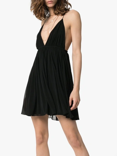 Shop Saint Laurent Plunge Neckline Baby Doll Dress In 1039 Black