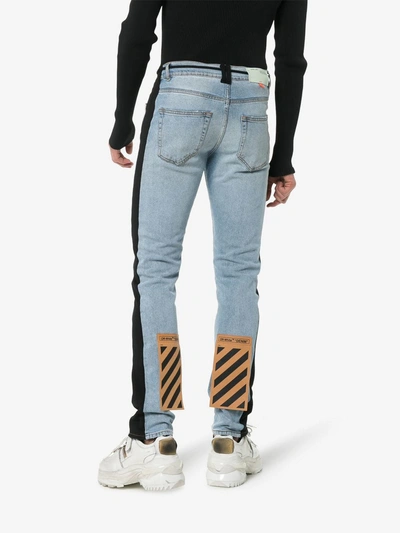 Shop Off-white Striped Diagonal Stripe Print Slim Jeans In Denim