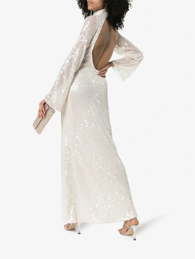 Shop Galvan Moonlight Oasis High-neck Sequin-embellished Dress In Ivory