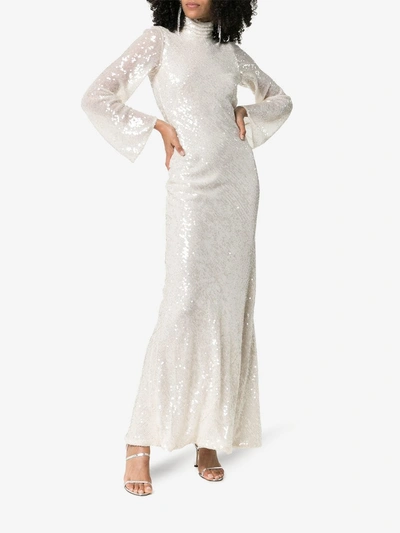 Shop Galvan Moonlight Oasis High-neck Sequin-embellished Dress In Ivory