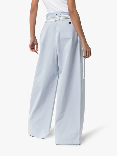 Shop Ambush Rope-fastening Wide-leg Cotton Trousers In Blue