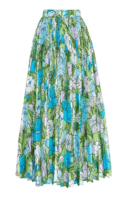 Shop Richard Quinn Garden Pleated Duchess Satin Skirt In Blue