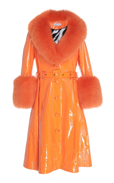 Shop Saks Potts Foxy Gloss Fur-trimmed Coat In Orange