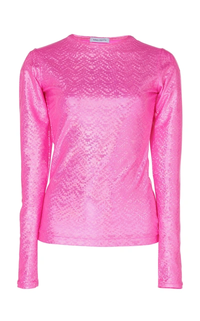 Shop Saks Potts Saya Shimmer Stretch-knit Blouse In Pink