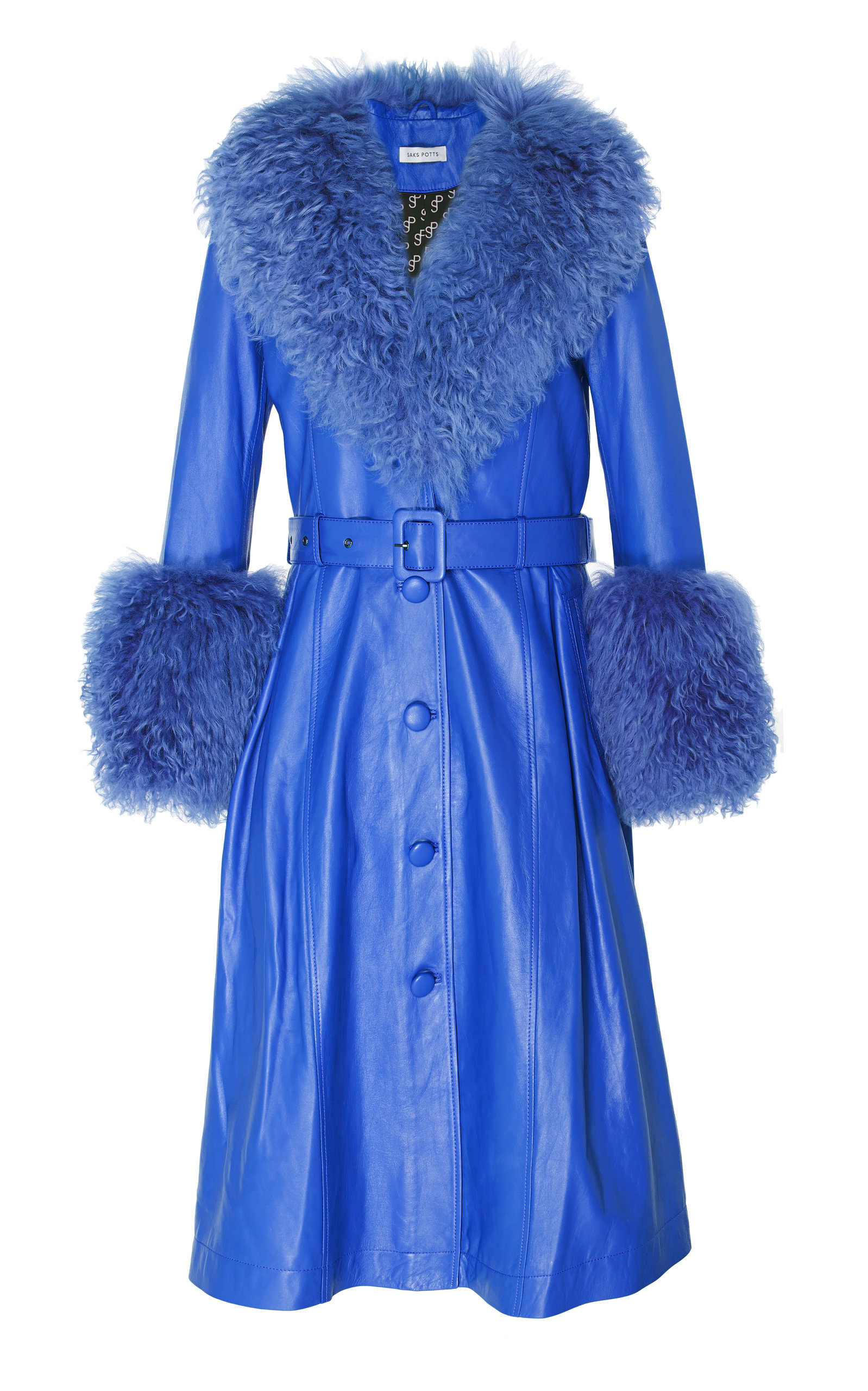 Saks Potts Foxy Shearling-trimmed Leather Coat In Blue | ModeSens