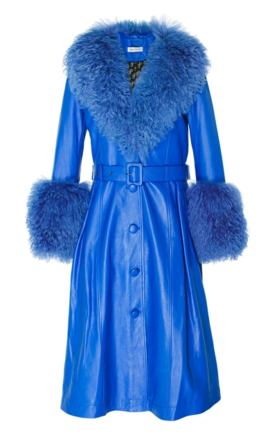 Shop Saks Potts Foxy Shearling-trimmed Leather Coat In Blue