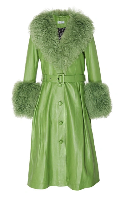 Shop Saks Potts Foxy Shearling-trimmed Leather Coat In Green