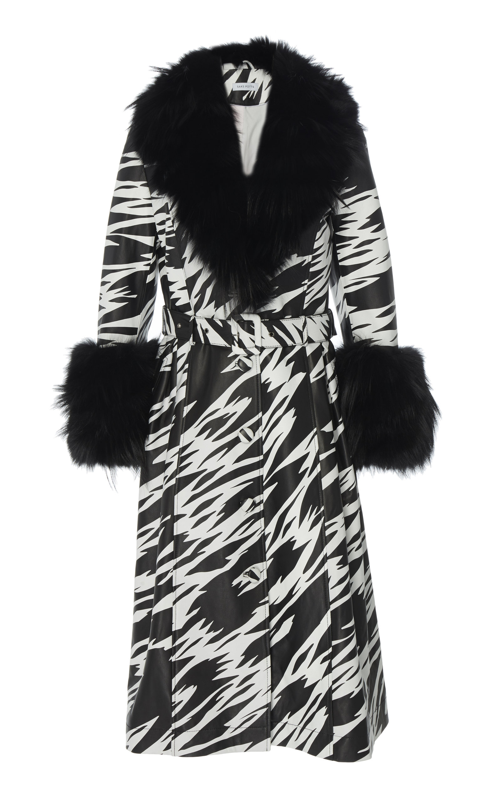 Saks Potts Foxy Printed Fur-trimmed Leather Coat In Black/white | ModeSens
