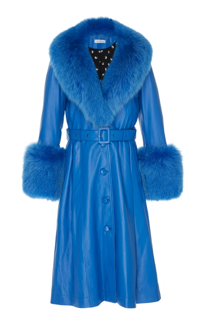 Shop Saks Potts Foxy Fur-trimmed Leather Coat In Blue